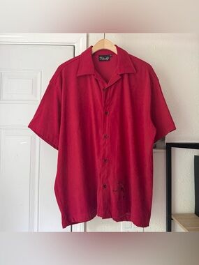 STEADY CLOTHING red‎ mens suede lady embroidered mod retro button up shirt